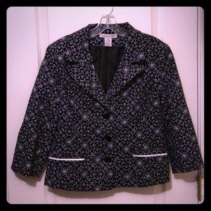 Black and white embroidered suit jacket